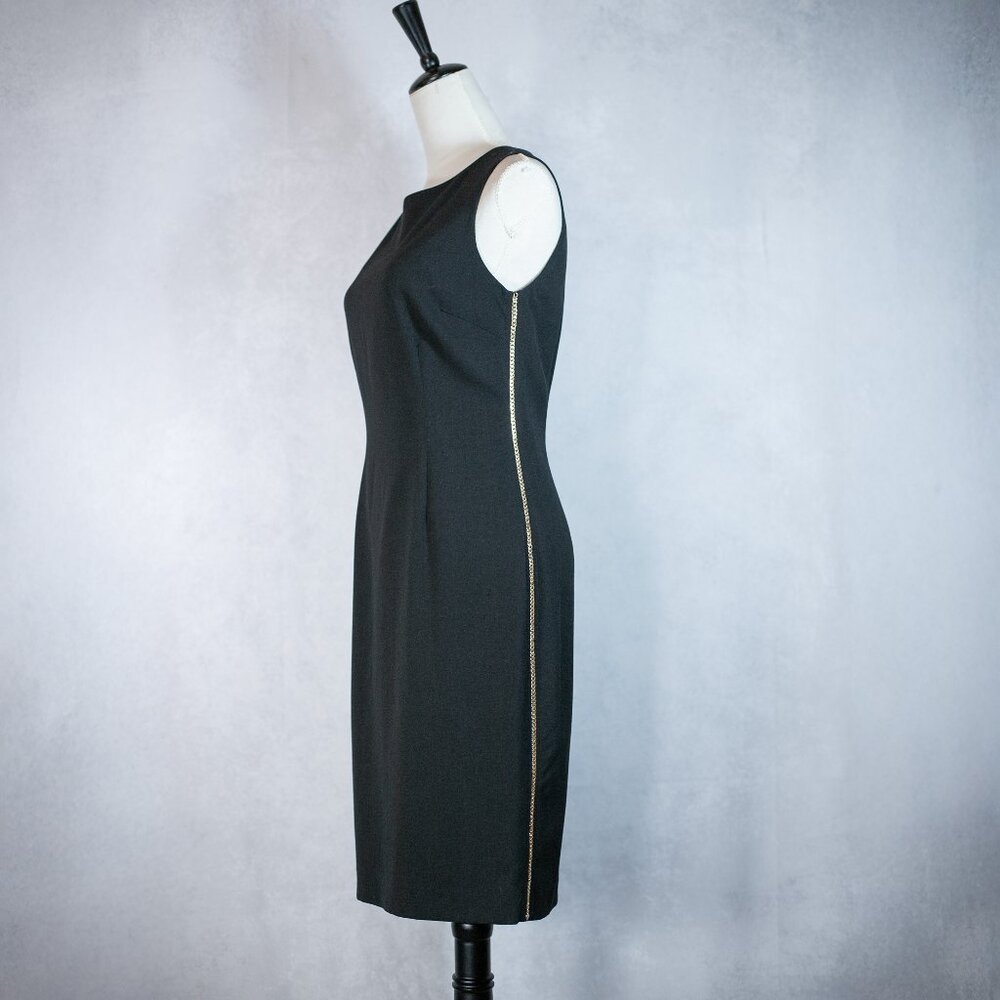 Calvin Klein Sleeveless Dress Gold Chain Side Accent Black Sheath Size 4